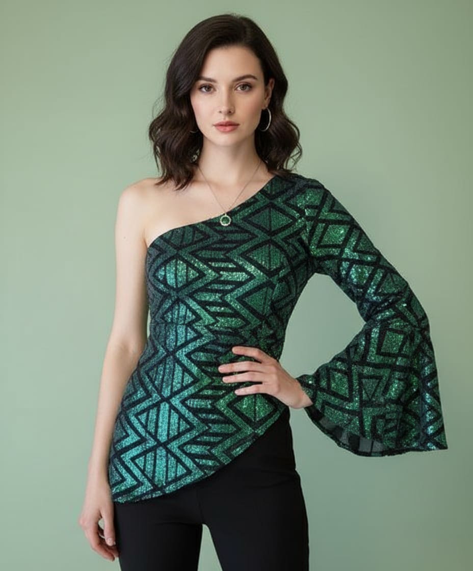 One-Shoulder Asymmetric Sequin top